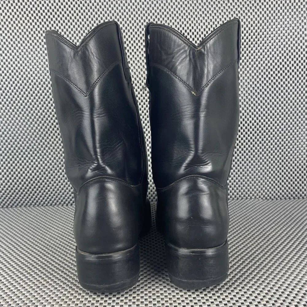 Justin Roper Cowboy Boots Mens 5.5 D Womens 7 Black Leather Pull On Western 3702